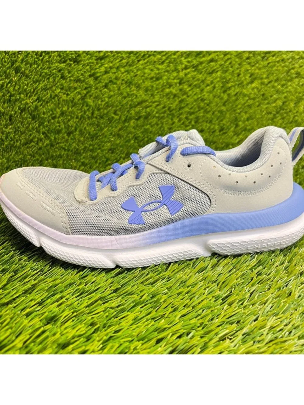 Under Armour Charged Assert 10 Girls Size 5Y Gray Purple Running Shoes Sneakers_3